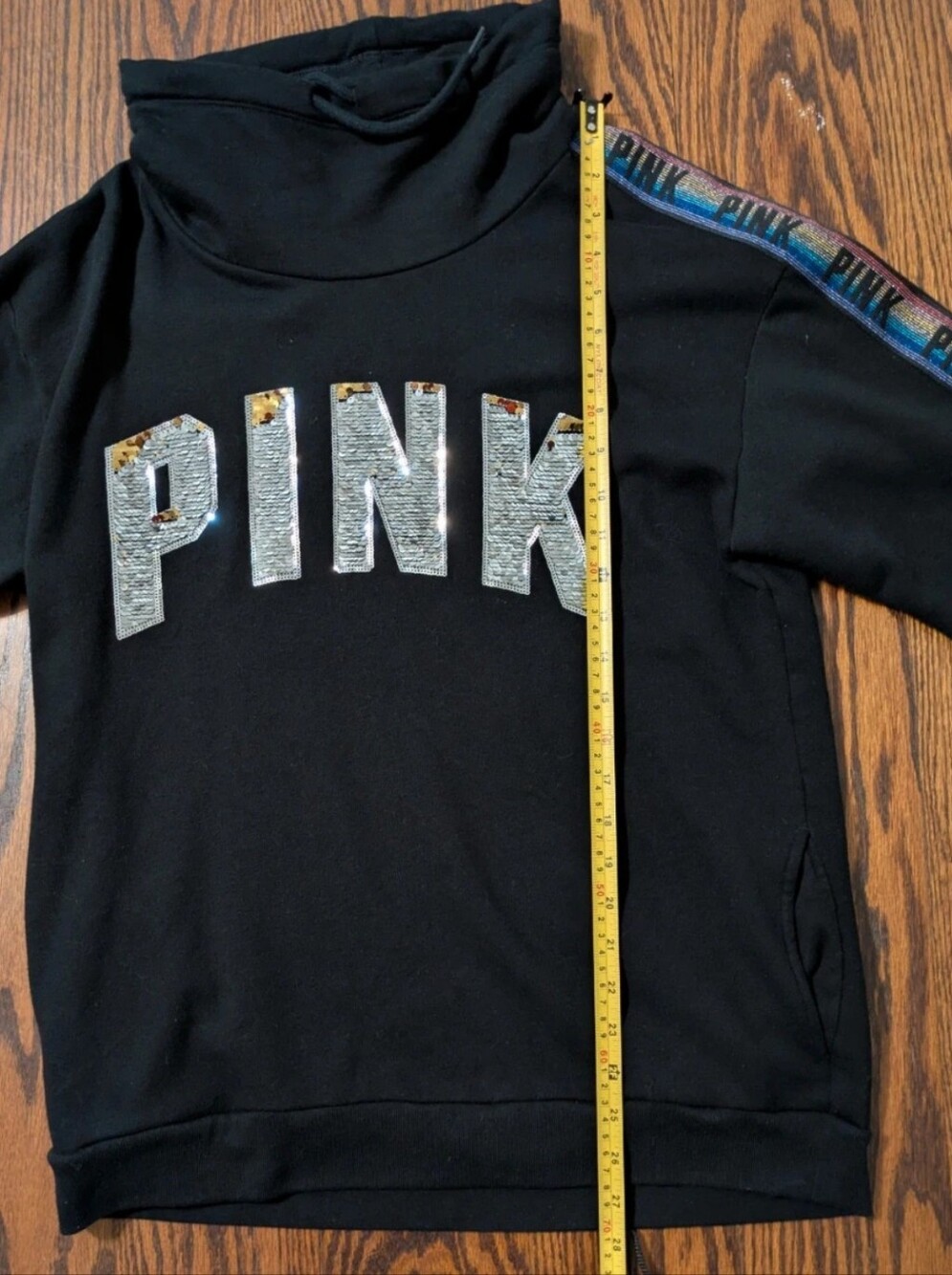 Victoria's Secret PINK Black Sweatshirt with Silver Sequin Logo Sz MPINK